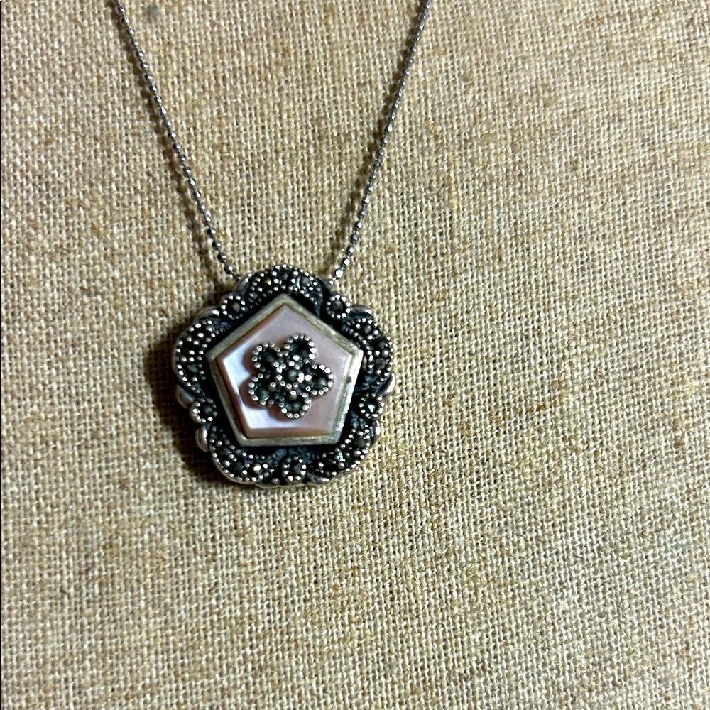 VICTORIAN OPAL PENDANT‎ STERLING SILVER OPAL & MARCASITE ARTISTIC STYLE